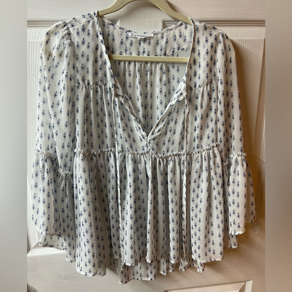 Olivaceous White and Blue Floral Blouse